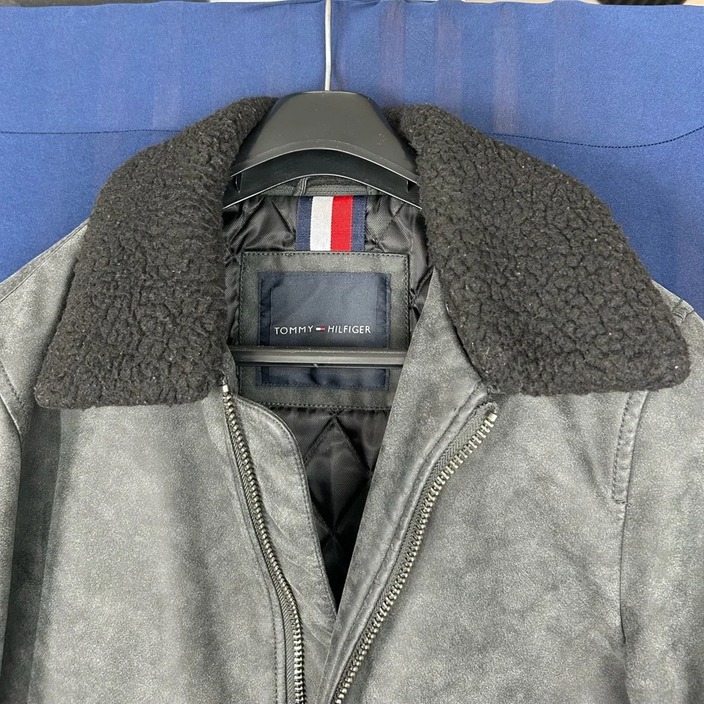 Tommy Hilfiger Men's‎ Faux Leather Moto Jacket Removable Collar